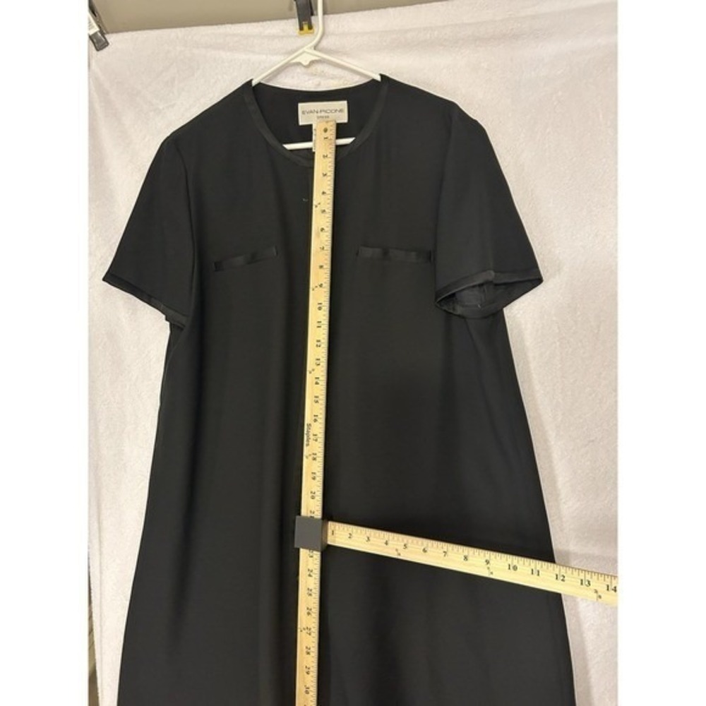 Evan-Picone Black Button Front Shift Dress Short Sleeve Satin Trim Size 14 - Picture 10 of 14